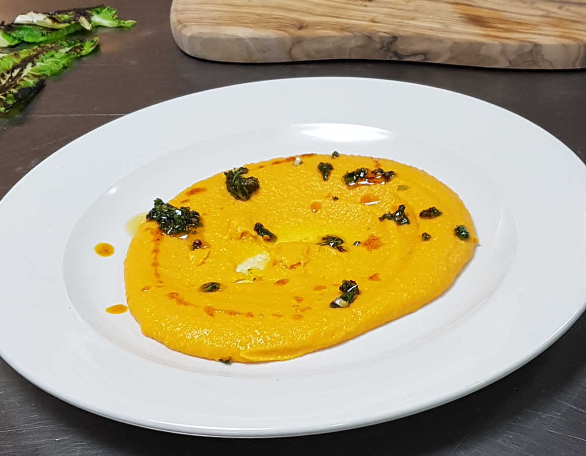 Butternut Squash Purée with Chimichurri dabs.