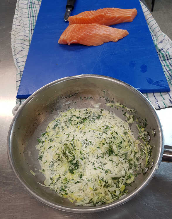 Salmon Fillets and Cream Leek Topping