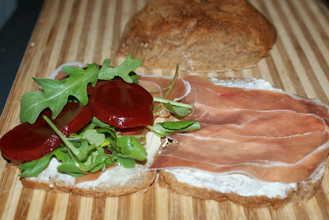 Prosciutto On Rye with Beetroot and Creamed Horseradish