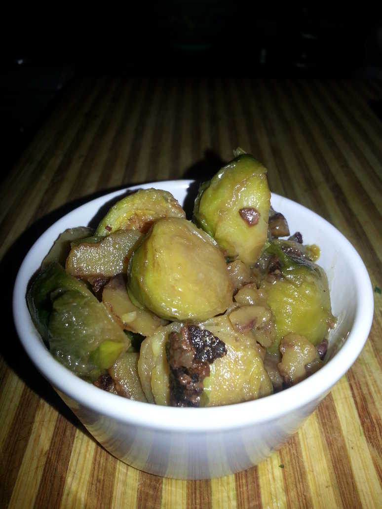 Chestnut Sprouts with Candied Bacon
