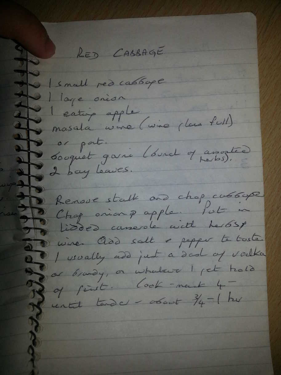 Mum's red cabbagerecipe from Kurt's Secret Recipe Book