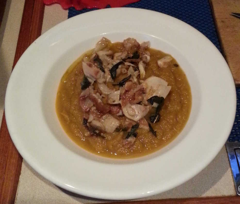 Pumpkin and Apple Soup with Sage Chicken