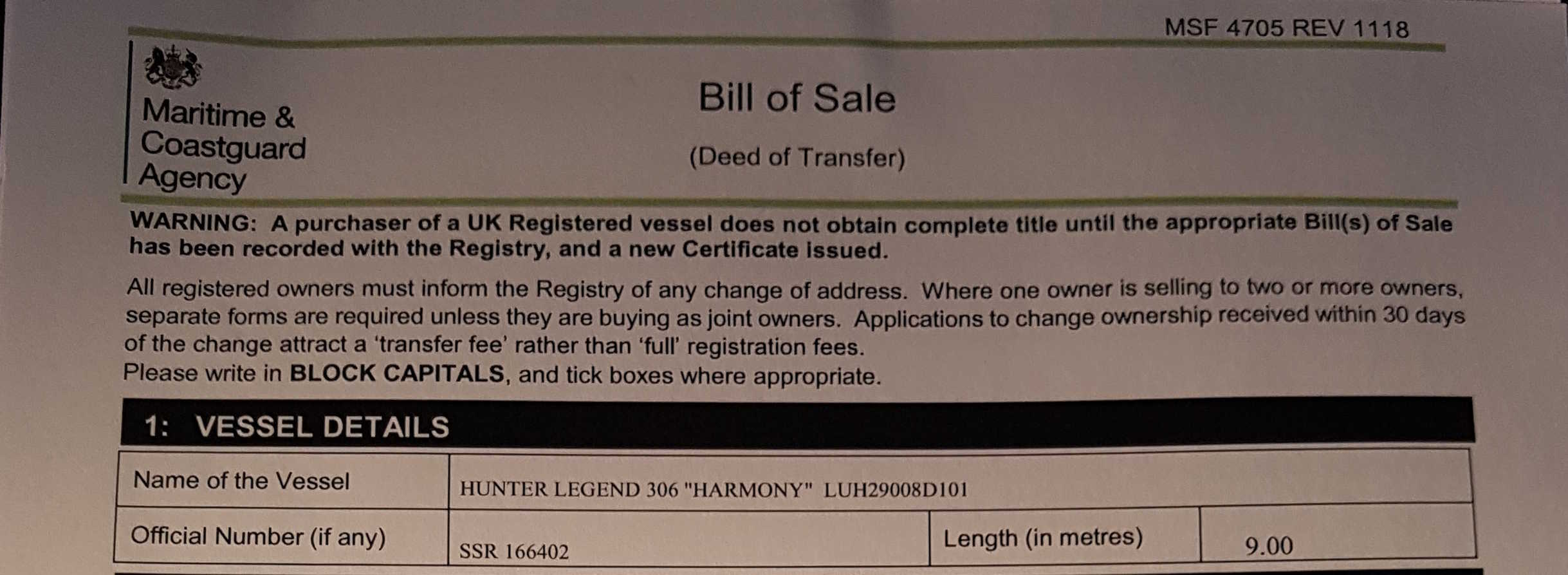 Harmony's Bill of Sale