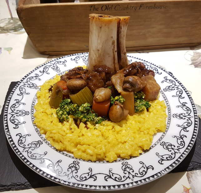 Beef Shank and Mixed Vegetables in Chocolate Stout, served on Milanese Risotto