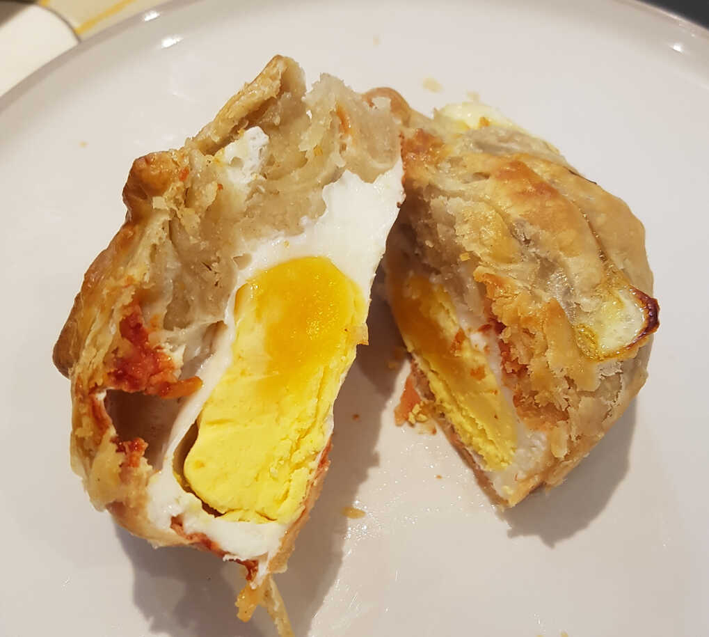 A slightly overcooked egg - baked in Karl's MAGIC pastry.