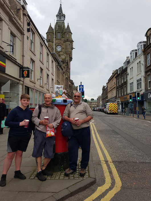 The Team visit the famous Post Box Cosie of Hawick