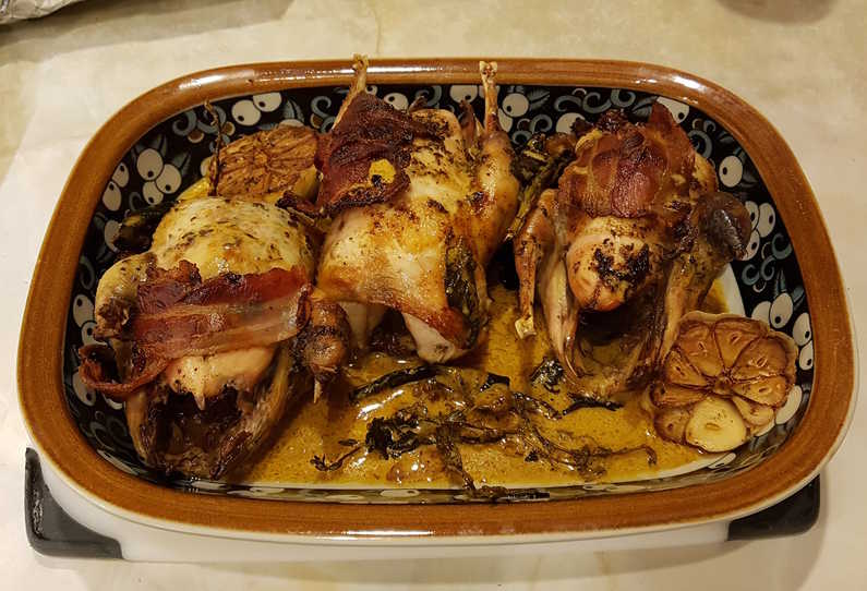 Partridges roast with herbs